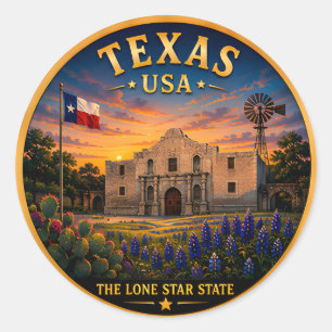 Texas San Antonio Vakantieherinneringen 🟡 Ronde Sticker