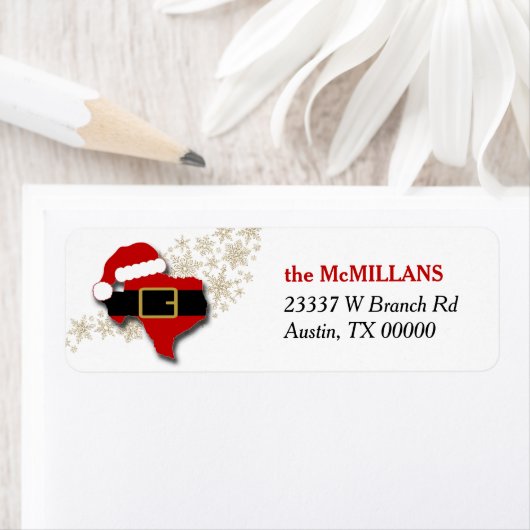 Texas Santa Belt en Snowflakes Return Address Etiket (Insitu)