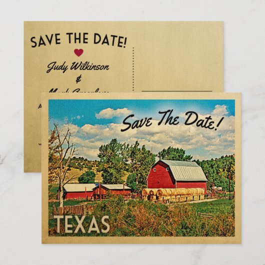 Texas Save the Date Boerderij Barn Rustic Aankondigingskaart (Voorkant / Achterkant)