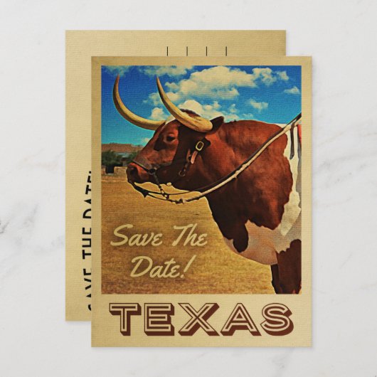 Texas Save the Date Country Western Aankondigingskaart (Voorkant / Achterkant)