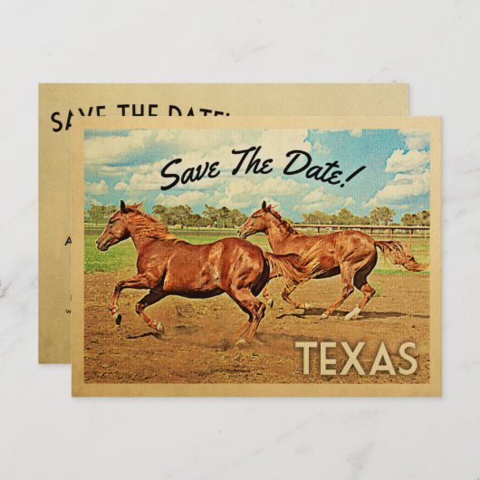 Texas Save the Date Horses Aankondigingskaart (Voorkant / Achterkant)