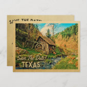 Texas Save the Date Rustic Cabin Mill Bossen Aankondigingskaart (Voorkant / Achterkant)