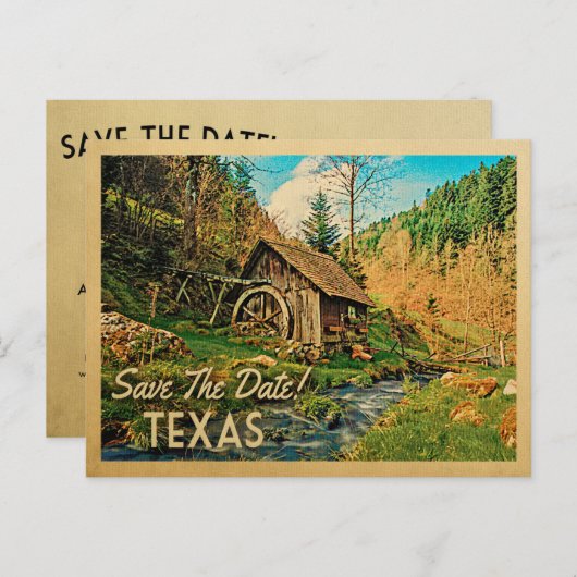 Texas Save the Date Rustic Cabin Mill Bossen Aankondigingskaart (Voorkant / Achterkant)