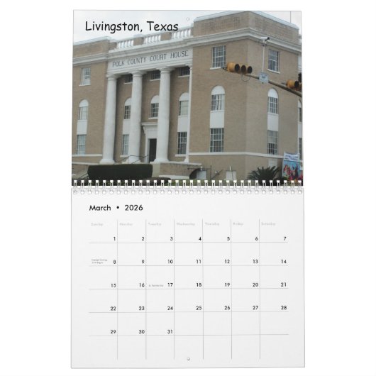 Texas: Scenic Sights Calendar Kalender (Mar 2026)