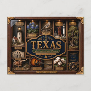 Texas Shadow Box 3D Figuur Staat Briefkaart