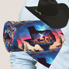Texas Shape BBQ Pit Cowboy Herten Sunset Stropdas