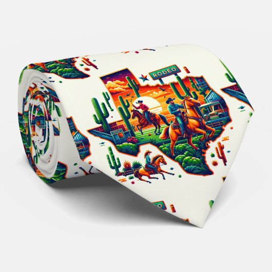 Texas Shape Cowboy Cowgirl Cactus Rodeo Teken Stropdas (Opgerold)