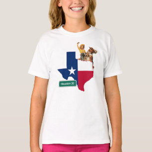 Texas Shape Flag Cowgirl en Houston Road Sign T-shirt