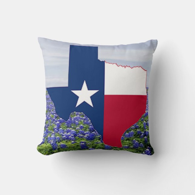 Texas Shape Flag en Bluebonnets Kussen (Voorkant)