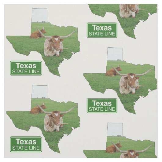 Texas Shape met Longhorn Steer State Line Sign 4 Stof (Swatch)