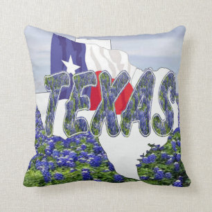 Texas Shape Texas Flag en Bluebonnets Kussen