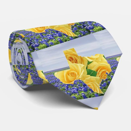 Texas Shape Yellow Roses en Bluebonnets Stropdas (Opgerold)