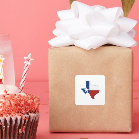 Texas Shaped State Flag Red White Blue Texan Star Vierkante Sticker (Feest)