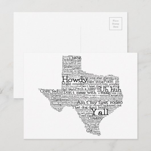 Texas Slang Word Art Map Briefkaart (Voorkant / Achterkant)