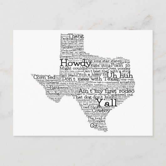 Texas Slang Word Art Map Briefkaart (Voorkant)