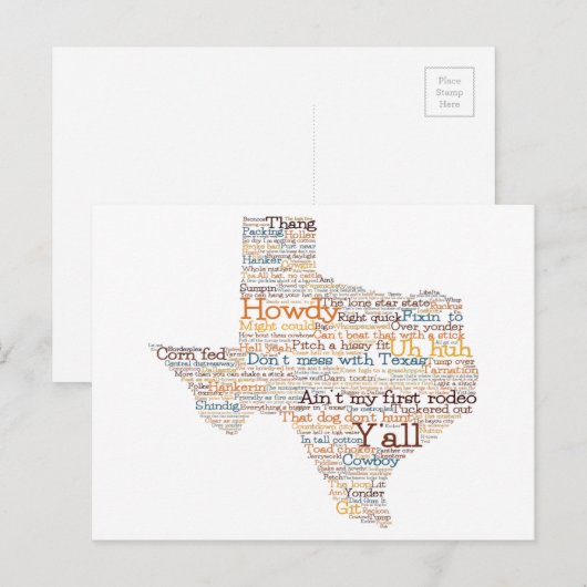 Texas Slang Word Art Map Briefkaart (Voorkant / Achterkant)