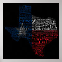 Texas Slang Word Art Map Poster