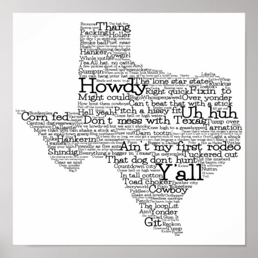Texas Slang Word Art Map Poster (Voorkant)
