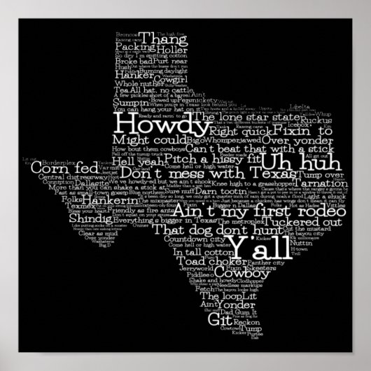 Texas Slang Word Art Map Poster (Voorkant)