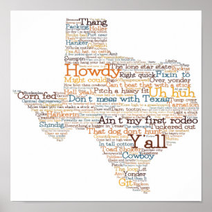 Texas Slang Word Art Map Poster