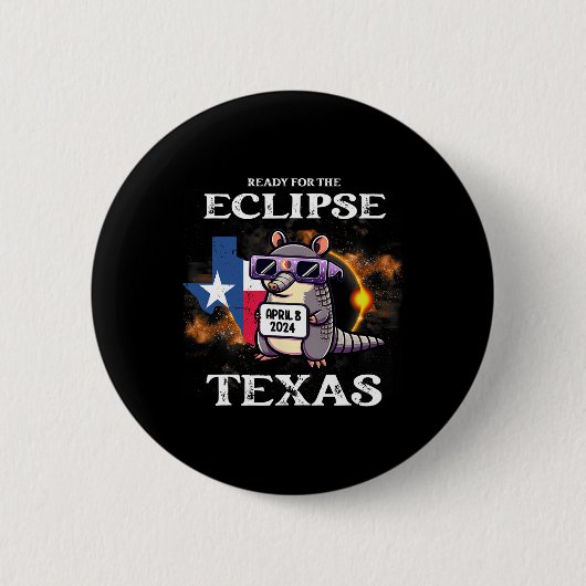 Texas Solar Eclipse 2024 april 8 Grappige Armadill Ronde Button 5,7 Cm (Voorkant)