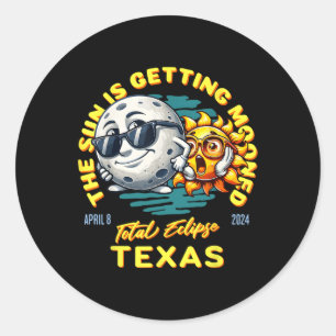Texas Solar Eclipse Apr 8 2024 Zon krijgt maan Ronde Sticker