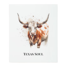 Texas Soul Longhorn Watercolor Metalen Wandkunst
