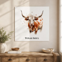 Texas Soul Longhorn Watercolor Metalen Wandkunst