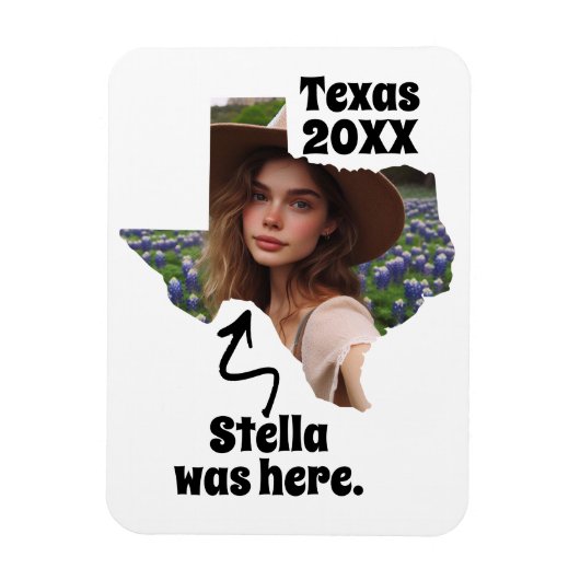 Texas Souvenir Aangepaste Naam, Foto en Jaar Magneet (Verticaal)