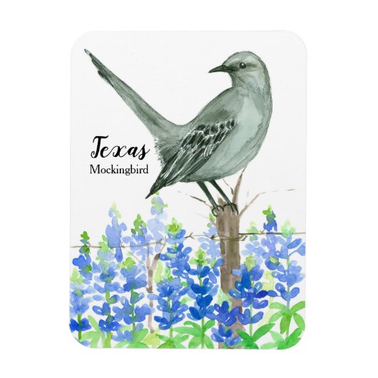 Texas Souvenir Bluebonnets Flowers Mockingbird Magneet (Verticaal)
