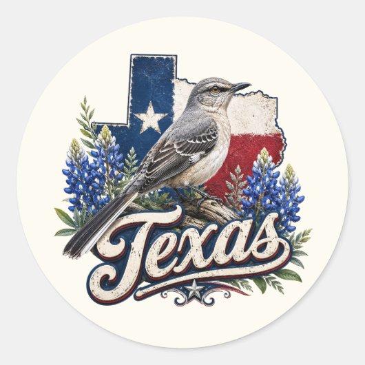 Texas Spotvogel Met Bluebonnet Bloemen Stickers (Voorkant)