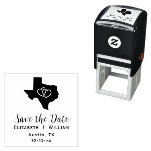 Texas Staat Kaart Trouw Save the Date DIY Harten Zelfinktende Stempel