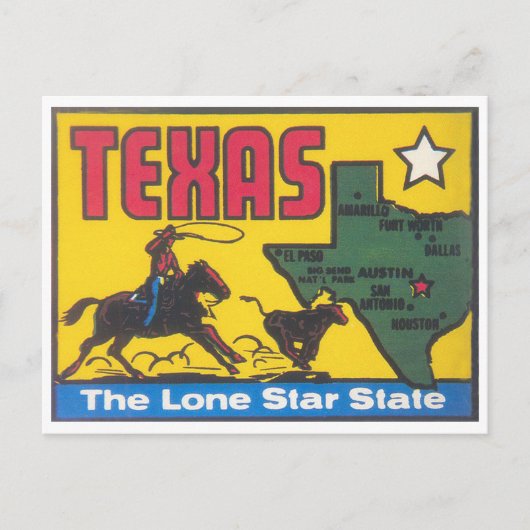 Texas staatsdecal met cowboy briefkaart (Voorkant)