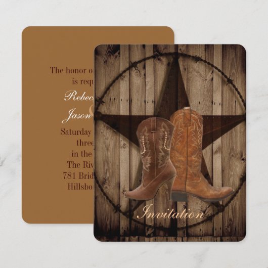 Texas Star Cowboy Boots Country Westerne bruiloft Kaart (Voorkant / Achterkant)