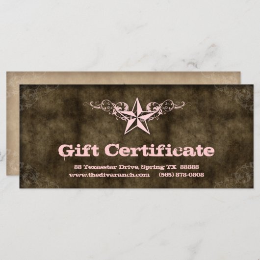 Texas Star Gift Certificate Hot Baby Roze Brown (Voorkant / Achterkant)