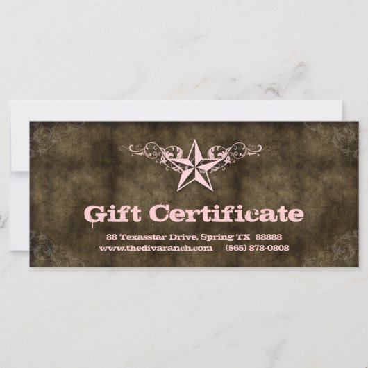 Texas Star Gift Certificate Hot Baby Roze Brown (Voorkant)