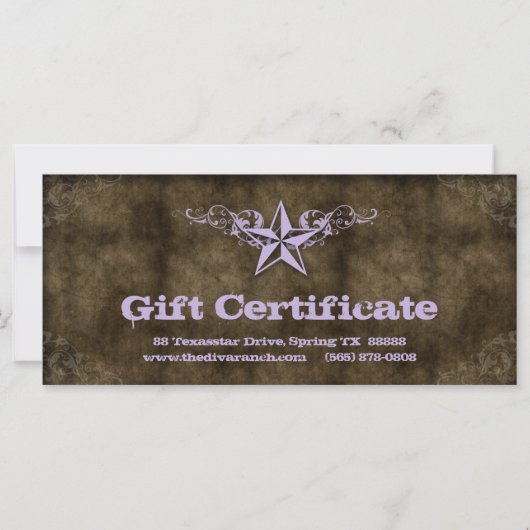 Texas Star Gift Certificate Kaart Hot Paars Brown (Voorkant)