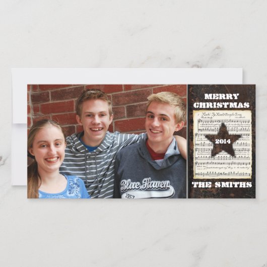 Texas Star Vintage Leren Kerst Muziek Foto Feestdagenkaart (Voorkant)