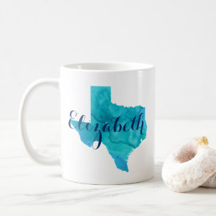 Texas State Aqua Blue Waterverf Name Custom Coffe Koffiemok