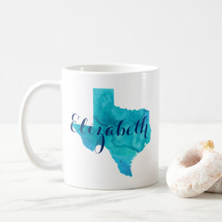 Texas State Aqua Blue Waterverf Name Custom Coffe Koffiemok