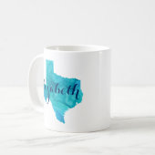 Texas State Aqua Blue Waterverf Name Custom Coffe Koffiemok (Voorkant links)