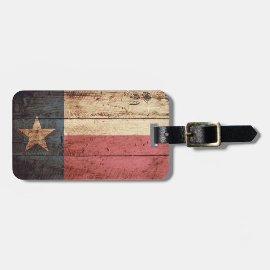 Texas State Flag op Old Wood Grain Bagagelabel (Voorkant horizontaal)