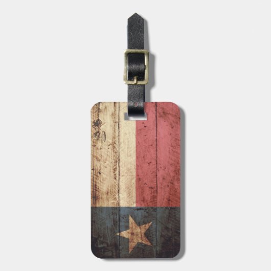 Texas State Flag op Old Wood Grain Bagagelabel (Voorkant verticaal)