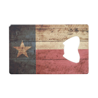 Texas State Flag op Old Wood Grain Creditkaart Flessenopener