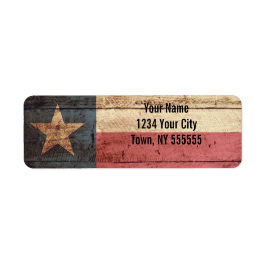 Texas State Flag op Old Wood Grain Etiket (Voorkant)