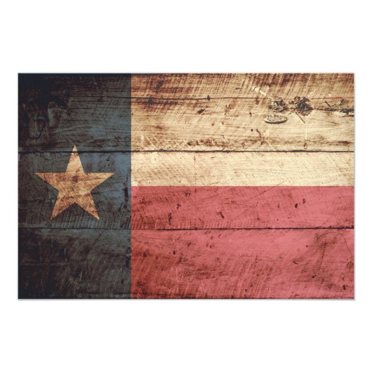 Texas State Flag op Old Wood Grain Foto Afdruk (Voorkant)