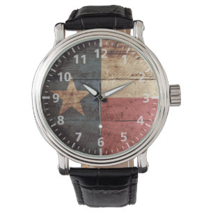 Texas State Flag op Old Wood Grain Horloge