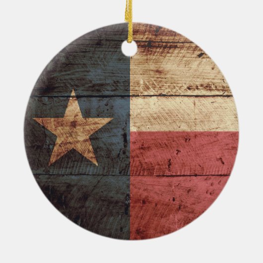 Texas State Flag op Old Wood Grain Keramisch Ornament (Achterkant)
