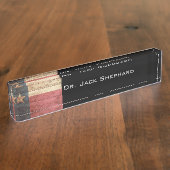 Texas State Flag op Old Wood Grain Naambordje (Zijkant)