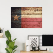 Texas State Flag op Old Wood Grain Poster (Thuiskantoor)